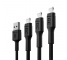Set 3x Kabel Lightning 30cm, 120cm, 200cm LED Green Cell Ray met snelladen voor Apple iPhone