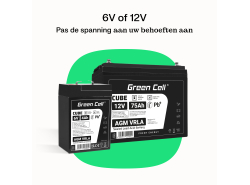 Green Cell® AGM 12V 75Ah VRLA batterij Accu voedingsaccu maaier scooter boot vissersboot tuinhuis